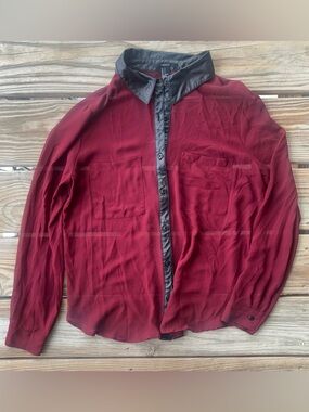 Y2K Burgundy Sheer Blouse w/ Faux Leather Collar | Forever 21 Size S Edgy Grunge